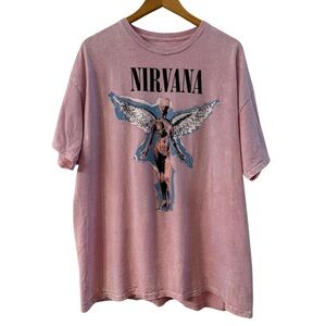Nirvana Angel Graphic T-Shirt – Pink Acid Wash – Size 2X 100% Cotton, Band Tee